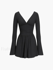 Effortless Plunge Graceful Skater Short Dress Dresses