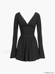 Effortless Plunge Graceful Skater Short Dress Dresses