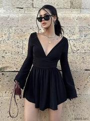 Effortless Plunge Graceful Skater Short Dress Dresses