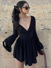 Effortless Plunge Graceful Skater Short Dress Black / S Dresses