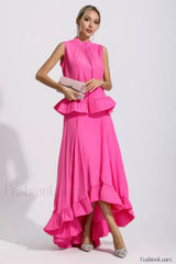 Elaine Pink Sleeveless Charming Ruffle Mermaid Set