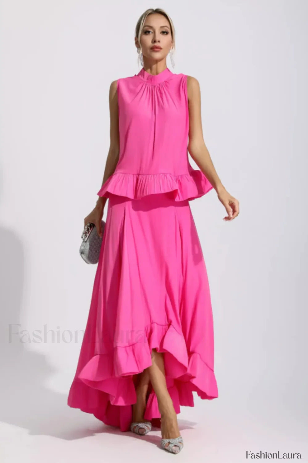 Elaine Pink Sleeveless Charming Ruffle Mermaid Set