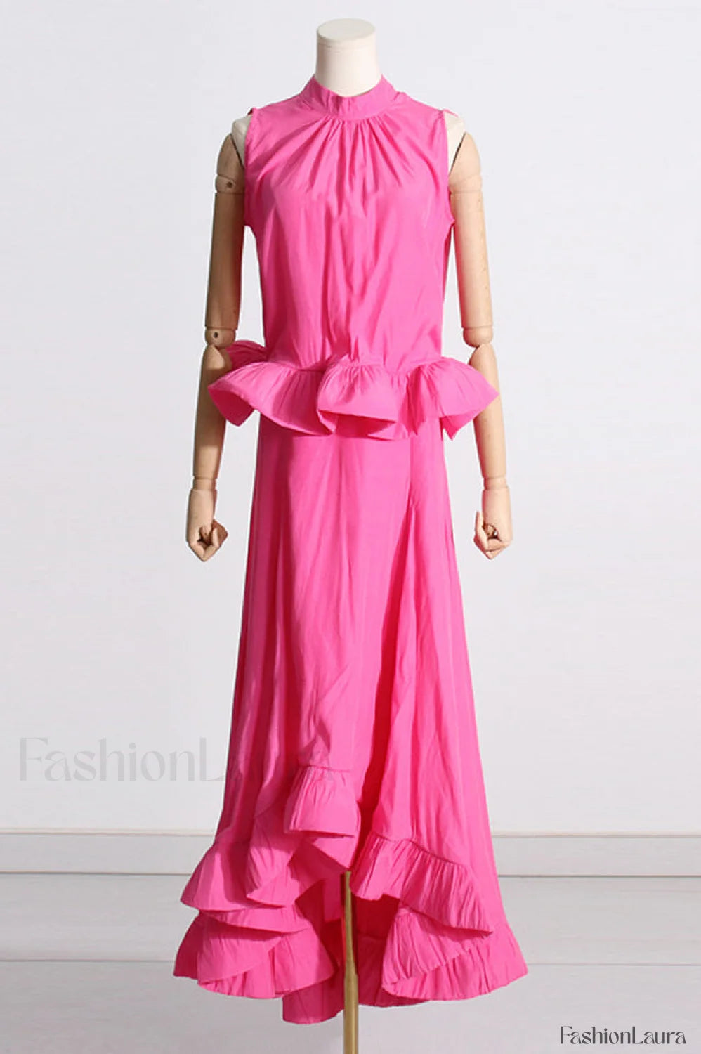 Elaine Pink Sleeveless Charming Ruffle Mermaid Set