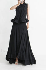 Elaine Pink Sleeveless Charming Ruffle Mermaid Set S / Black