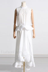 Elaine Pink Sleeveless Charming Ruffle Mermaid Set S / White