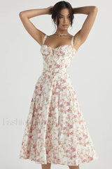 Elegant Floral Side Split Floral Dress white red / S
