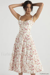 Elegant Floral Side Split Floral Dress white red / S