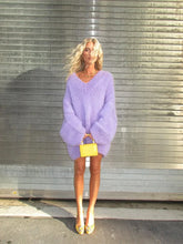 Elegant Purple Deep V Neck Knitted Pullover Casual Long Sleeves Loose Sweater Purple / S Sweaters L