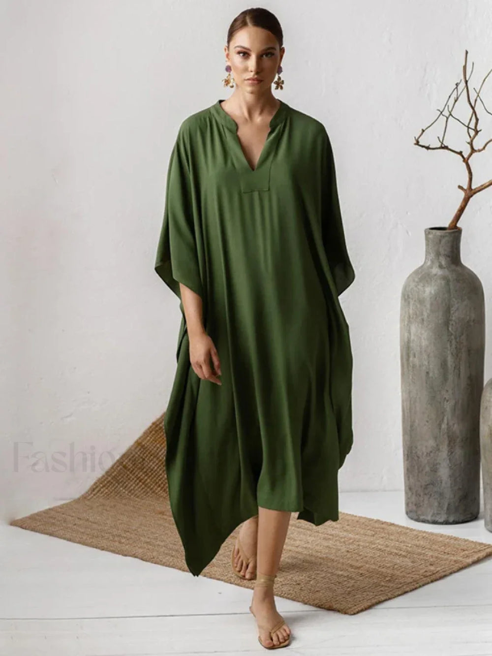 Elegant V Neck Tunic Beach Cover Up