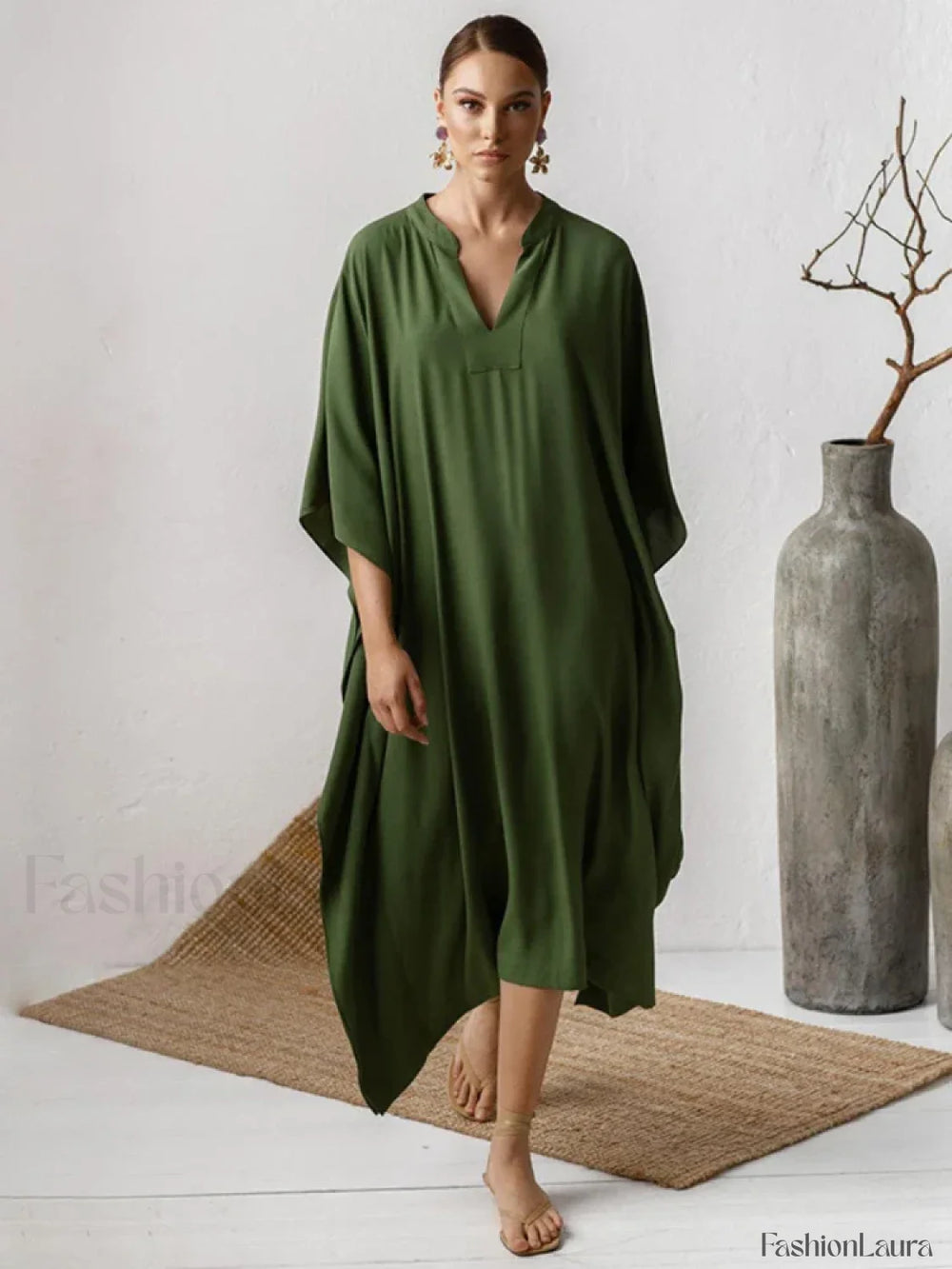 Elegant V Neck Tunic Beach Cover Up