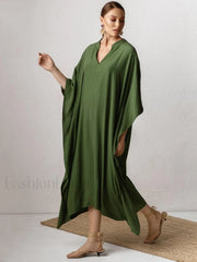 Elegant V Neck Tunic Beach Cover Up GREEN / One Size