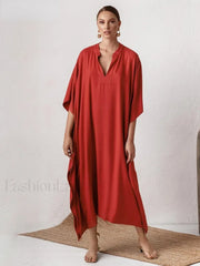 Elegant V Neck Tunic Beach Cover Up RED / One Size