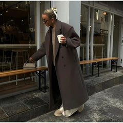 Elegant Women’s Woolen Overcoat Double Breasted Overcoats C long overcoat / S