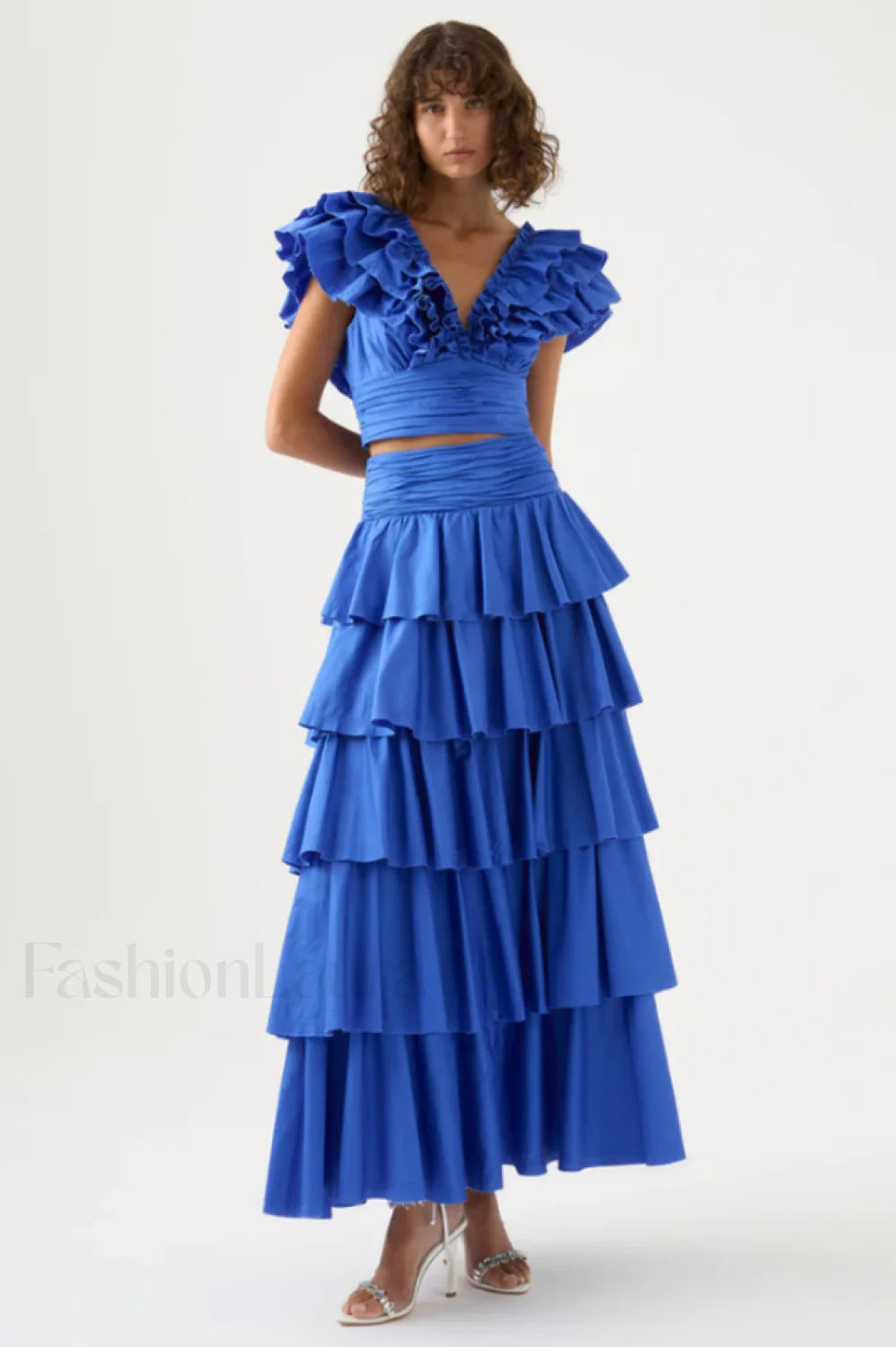 Eleni Tiered Stylish Maxi Skirt Set S / Blue