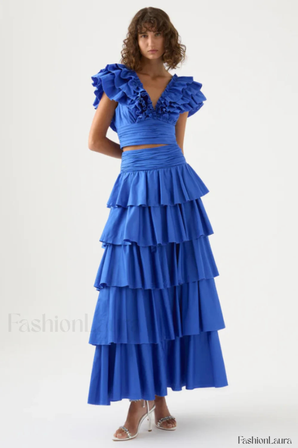 Eleni Tiered Stylish Maxi Skirt Set S / Blue