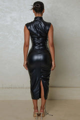 Erica High Stylish Collar Midi Dress