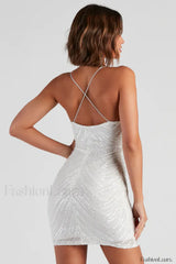 Erica Sequin Stylish V Neck Mini Dress