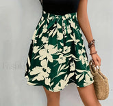 European and American Printing Thin Belt Half Skirt Green / S
