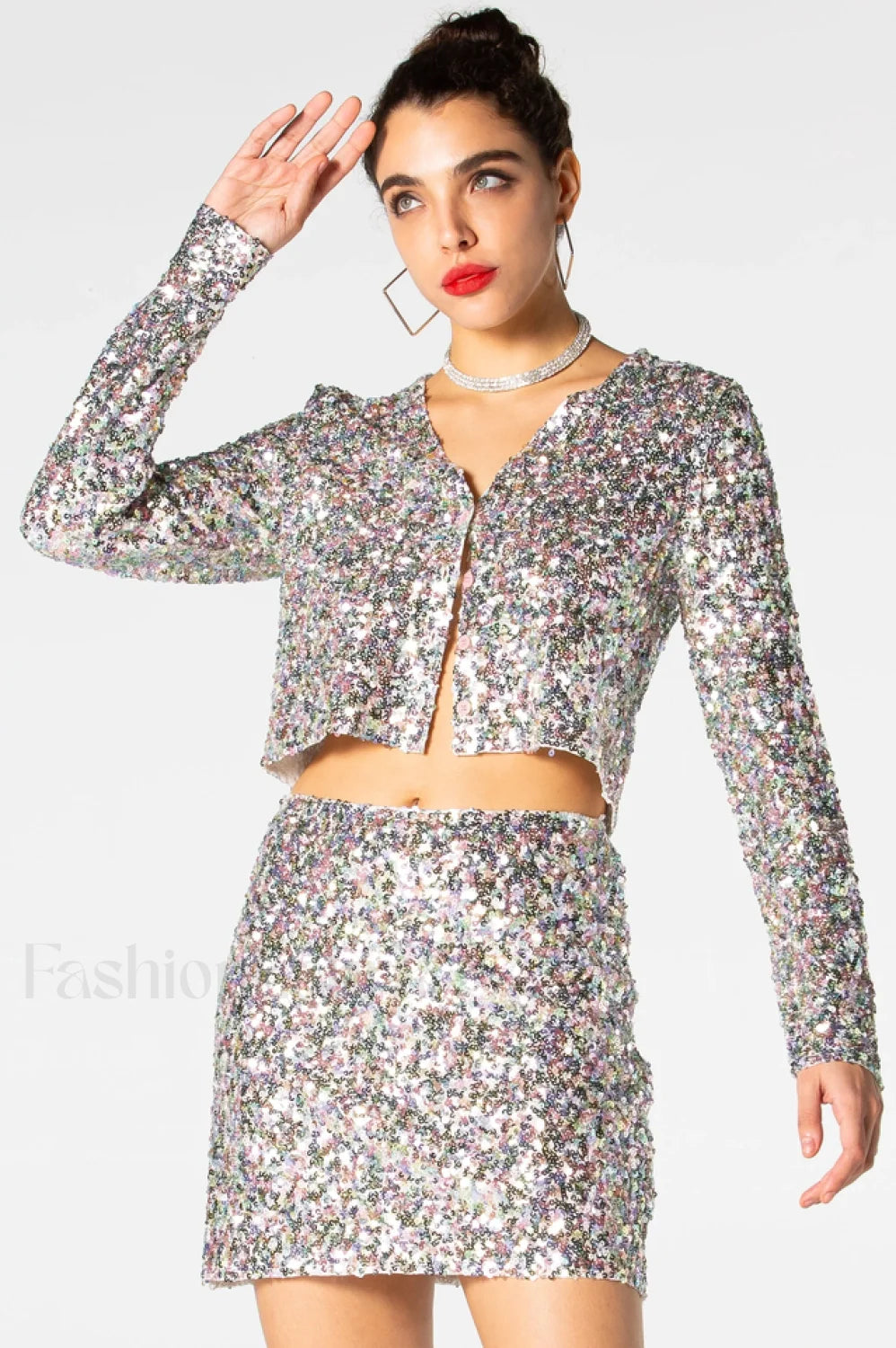 Ezra Silver Stylish Sequin Two Piece Set