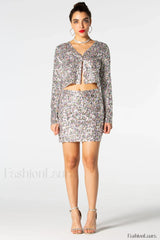Ezra Silver Stylish Sequin Two Piece Set