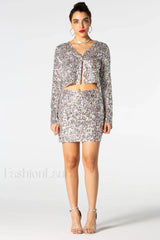 Ezra Silver Stylish Sequin Two Piece Set