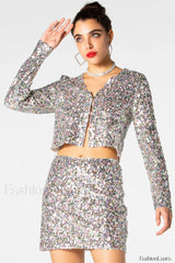Ezra Silver Stylish Sequin Two Piece Set