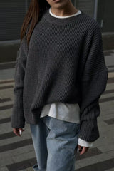Casual Crew Neck Loose Solid Sweater