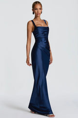 Square Neck Tie Waist Bodycon Mermaid Prom Dress