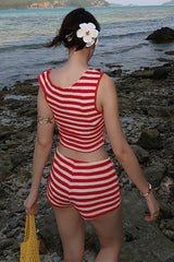 Contrast Striped Slim Fit Tank Top Shorts Set