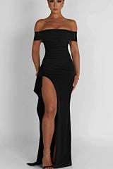Off Shoulder Slit Party Formal Dress
