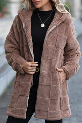 Hooded Long Fleece Cardigan Coat Brown / S coats