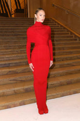 High Neck Cross Knit Jacquard Bodycon Maxi Sweater Dress