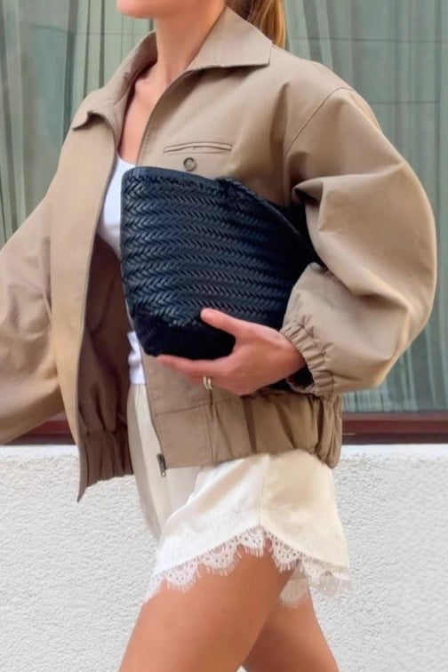 Zip Up Cropped Khaki Jacket