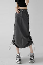 A-Line Gray Vintage Cargo High Slit Skirt