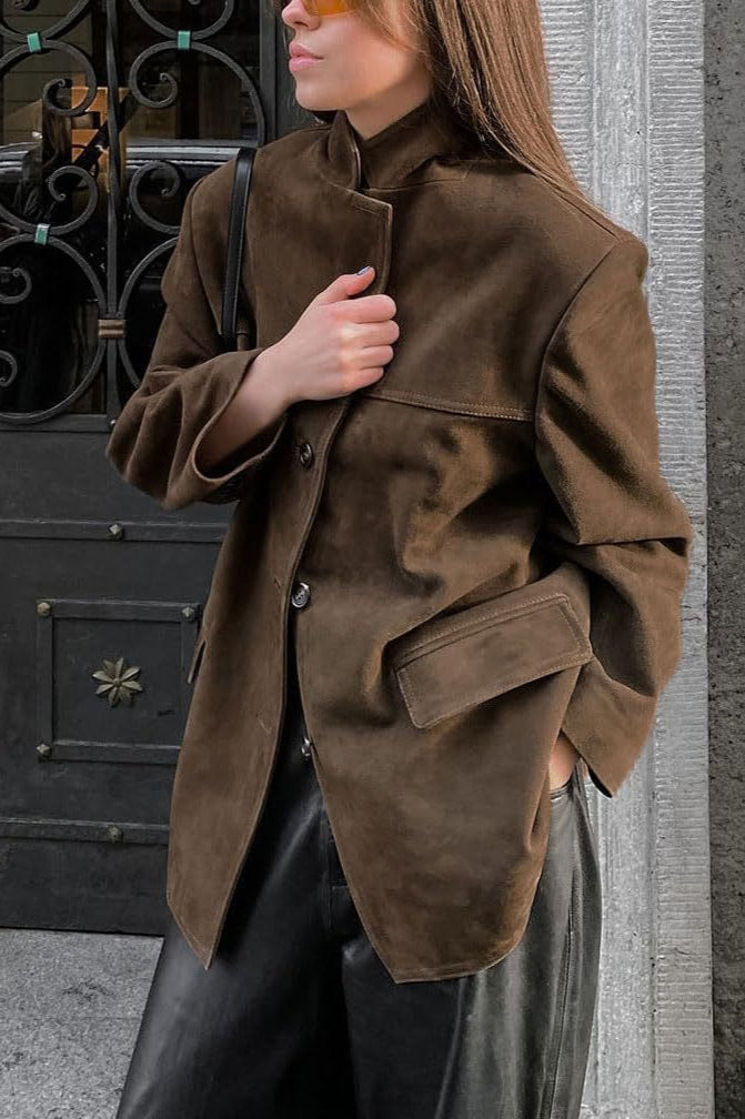 Casual Suede Finish Longline Jacket