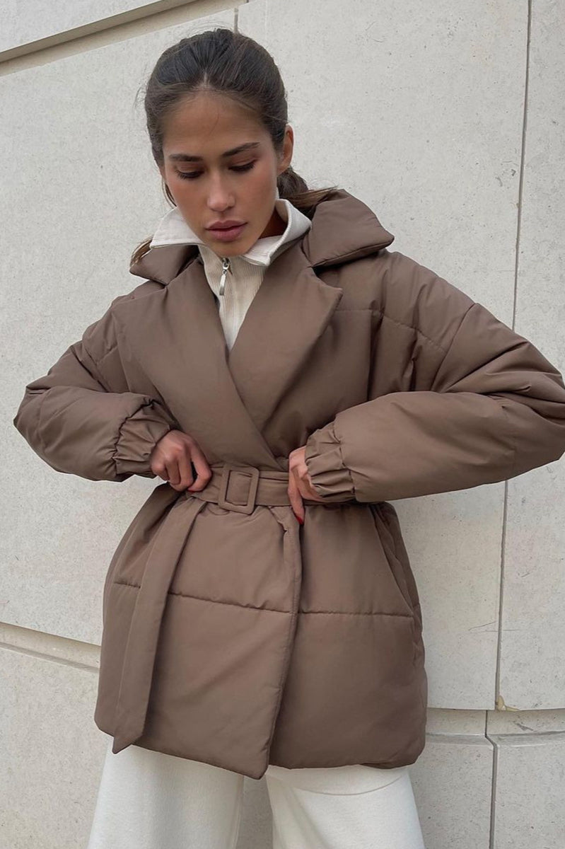 Slim Fit Lapel Belted Winter Coat coats