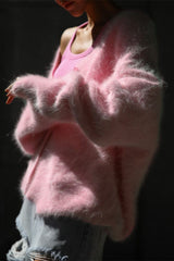 V Neck Fluffy Knit Cardigan Sweater