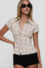 Plaid Double Button Slim Fit Shirt Blouse