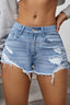 Distressed Low Rise Frayed Hem Denim Shorts