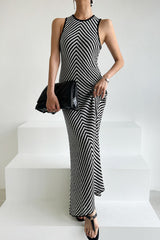 Sleeveless Striped Knit Sweater Dress S / Black