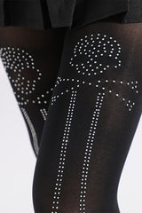 Skull Diamond Pattern Mesh Rhinestone Tights