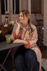 Checkered Lapel Midi Trench Overcoat