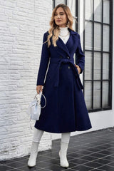 Wool Lapel Long Belted Double Overcoat