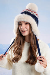 Faux Fur Fair Isle Knit Ear Flap Hat