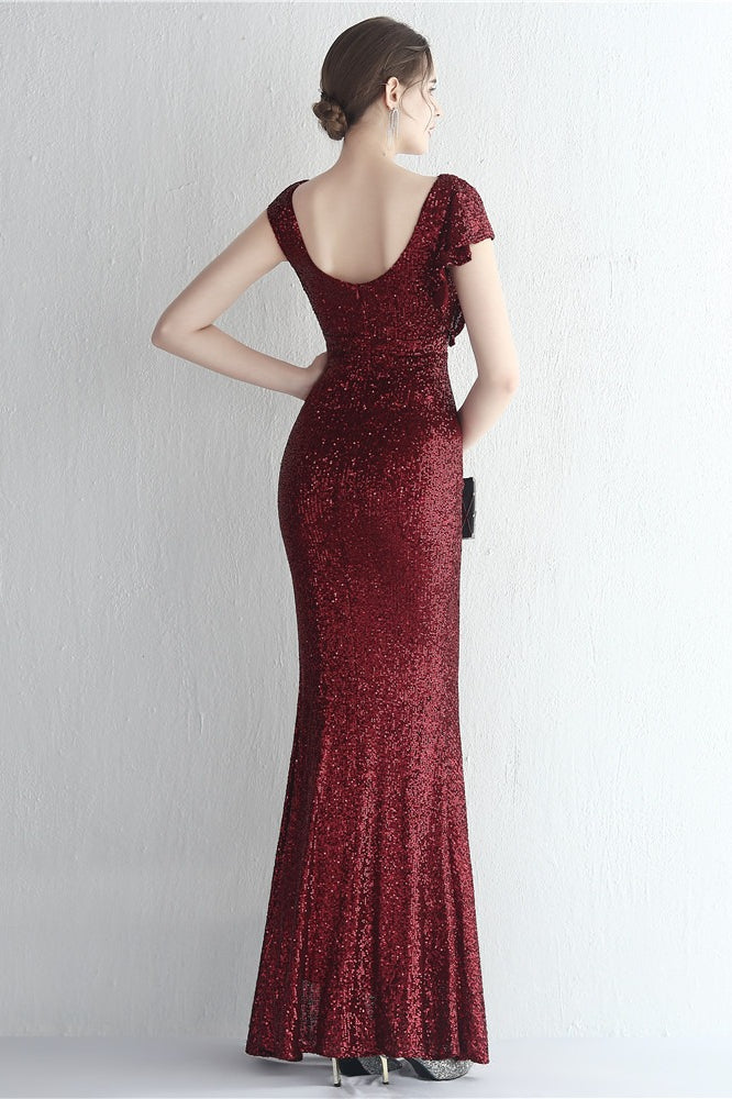 Glitter High Neck Mermaid Slit Formal Dress