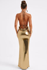 Shiny Bodycon Evening Gown Maxi Dress