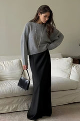 Loose Basic Knit Pullover Sweater Grey / M