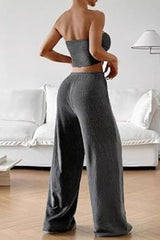 Sexy Wrap Front Split Hem Top Straight Pants Set