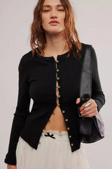 Slim Long Sleeve Ribbed Cardigan Black / S