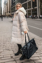 Colorblock Mid-Length Hooded Puffer Puffer Jacket